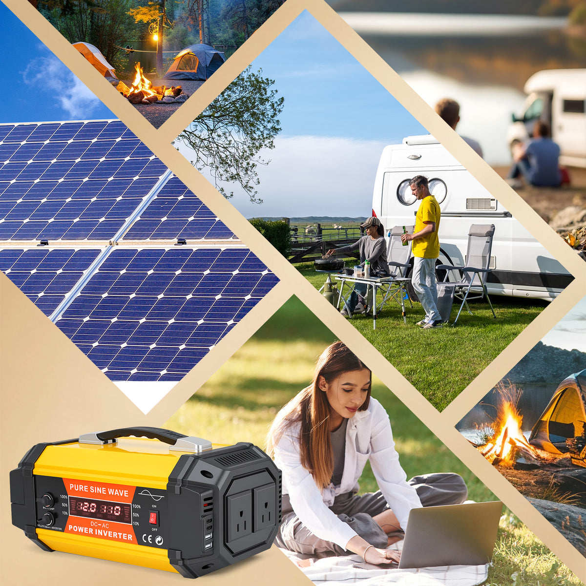 Baokaler 5000W Pure Sine Wave Power Inverter 12V DC to 110V AC Car Inverter, Portable with LCD Display, Multiple AC & USB Charging Ports for Trucks, Vans, RVs & Camping