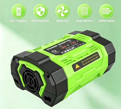 Baokaler 600W 12V DC to 110V AC Car Power Inverter, Modified Sine Wave Inverter with Multi‑Port Charging Design, LCD Display Included for Home, Outdoor, RV and Camping
