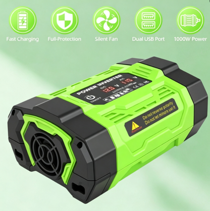Baokaler 1000W Modified Sine Wave Car Inverter, 12V DC to 110V AC Portable Power Converter, Multi-Function Charging Ports & LCD Screen for RV, Camping, Outdoor and Home Use