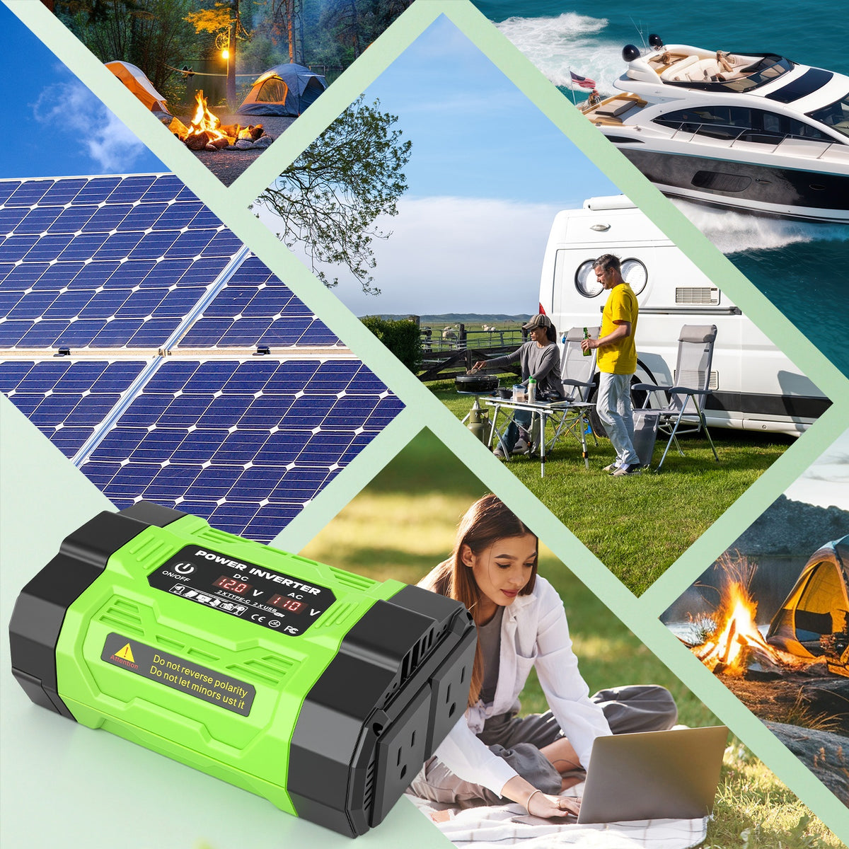 Baokaler 1000W Modified Sine Wave Car Inverter, 12V DC to 110V AC Portable Power Converter, Multi-Function Charging Ports & LCD Screen for RV, Camping, Outdoor and Home Use