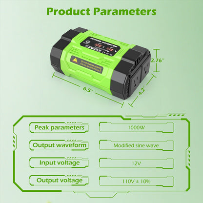 Baokaler 1000W Modified Sine Wave Car Inverter, 12V DC to 110V AC Portable Power Converter, Multi-Function Charging Ports & LCD Screen for RV, Camping, Outdoor and Home Use