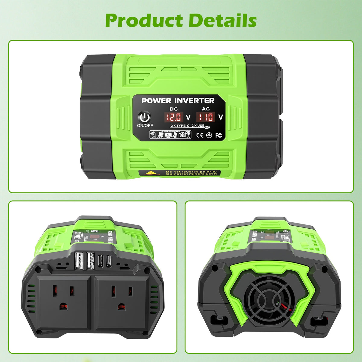 Baokaler 1000W Modified Sine Wave Car Inverter, 12V DC to 110V AC Portable Power Converter, Multi-Function Charging Ports & LCD Screen for RV, Camping, Outdoor and Home Use
