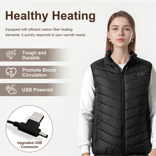 Heated Vest with 17 Heating Areas, Multifunctional Lightweight Heating Vest for Women with 3-Level Temperature Control, L Size, Black