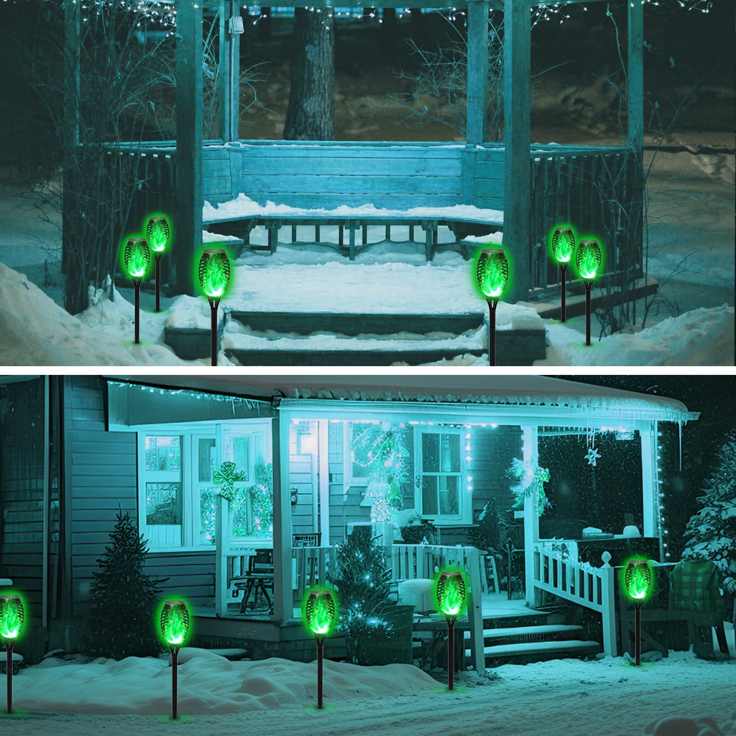 4PCS Solar Lights Outdoor, Solar Torch Light W/Green Flickering Flame for Garden Decor, Solar Garden Lights, Waterproof Solar Powered Lights for Outside Patio Pathway Yard Decoration