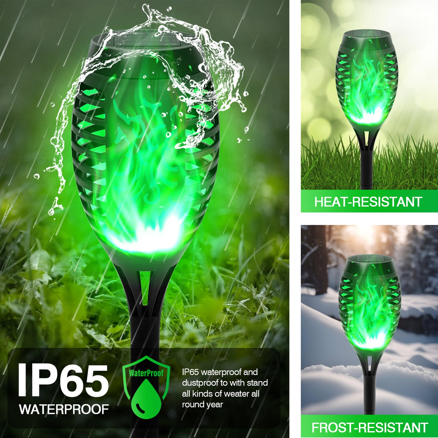 12 Pack Solar Torch Light with Flickering Flame, Outdoor Waterproof Lawn Lights, Solar Powered Pathway Lights for Garden Patio Yard Decoration, Green