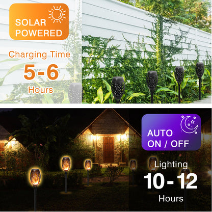 Ele-mall2024 Solar Tiki Torches, Flickering Flame & Waterproof, Solar Powered, 12-Pack