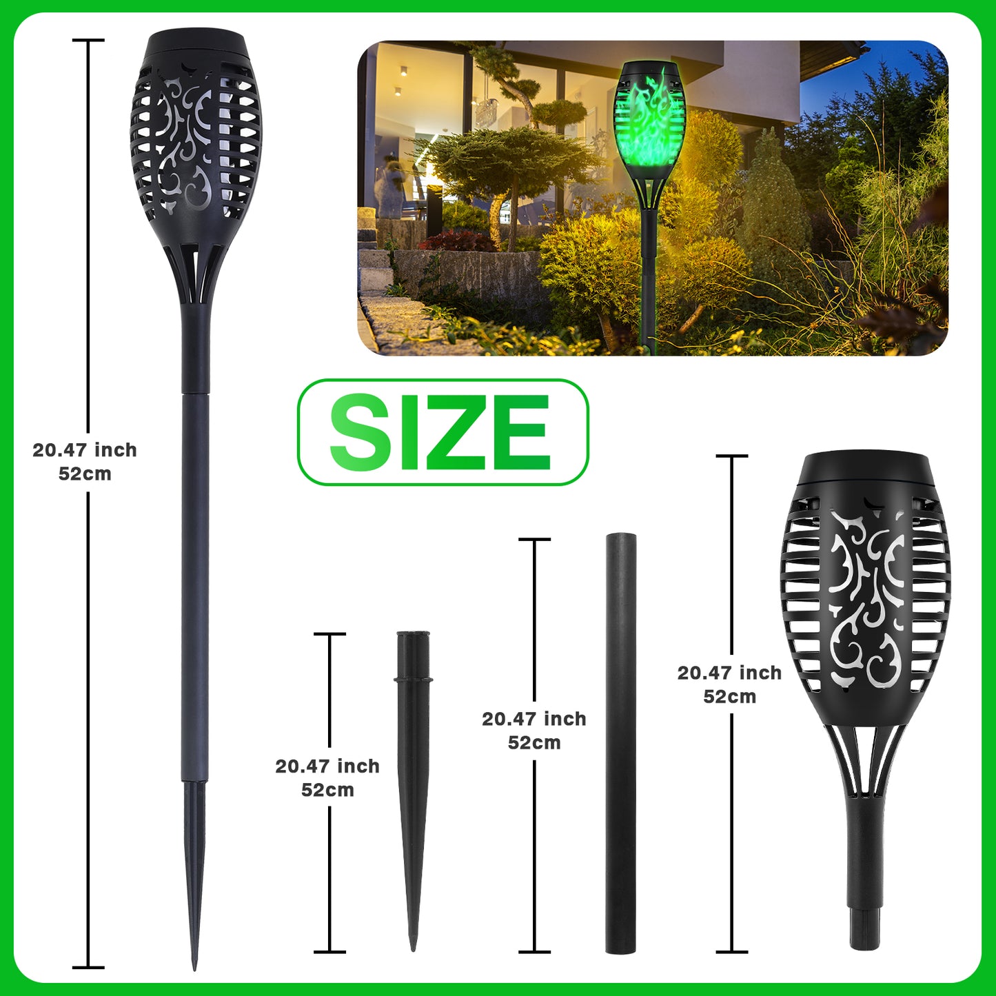 12 Pack Solar Torch Light with Flickering Flame, Outdoor Waterproof Lawn Lights, Solar Powered Pathway Lights for Garden Patio Yard Decoration, Green