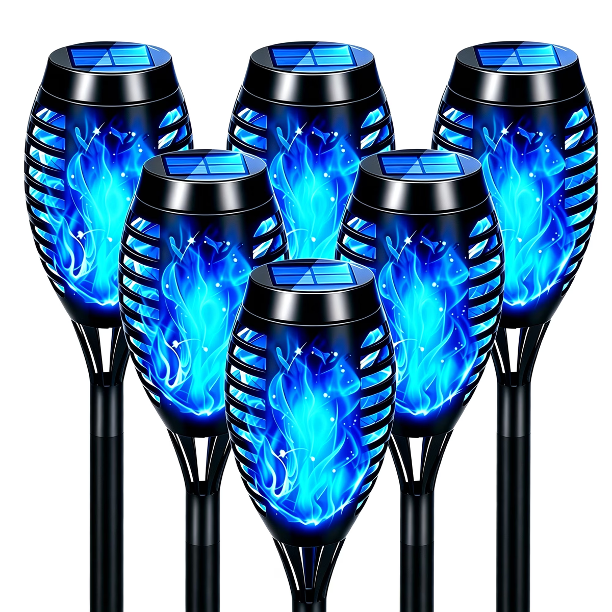 BAOKALER Flickering Flame Solar Lights Outdoor, 6 Pack Solar Garden Stake Lights Outside, LED Landscape & Walkway Blue Lights Waterproof for Outdoor Decor Yard Patio Pathway Holiday