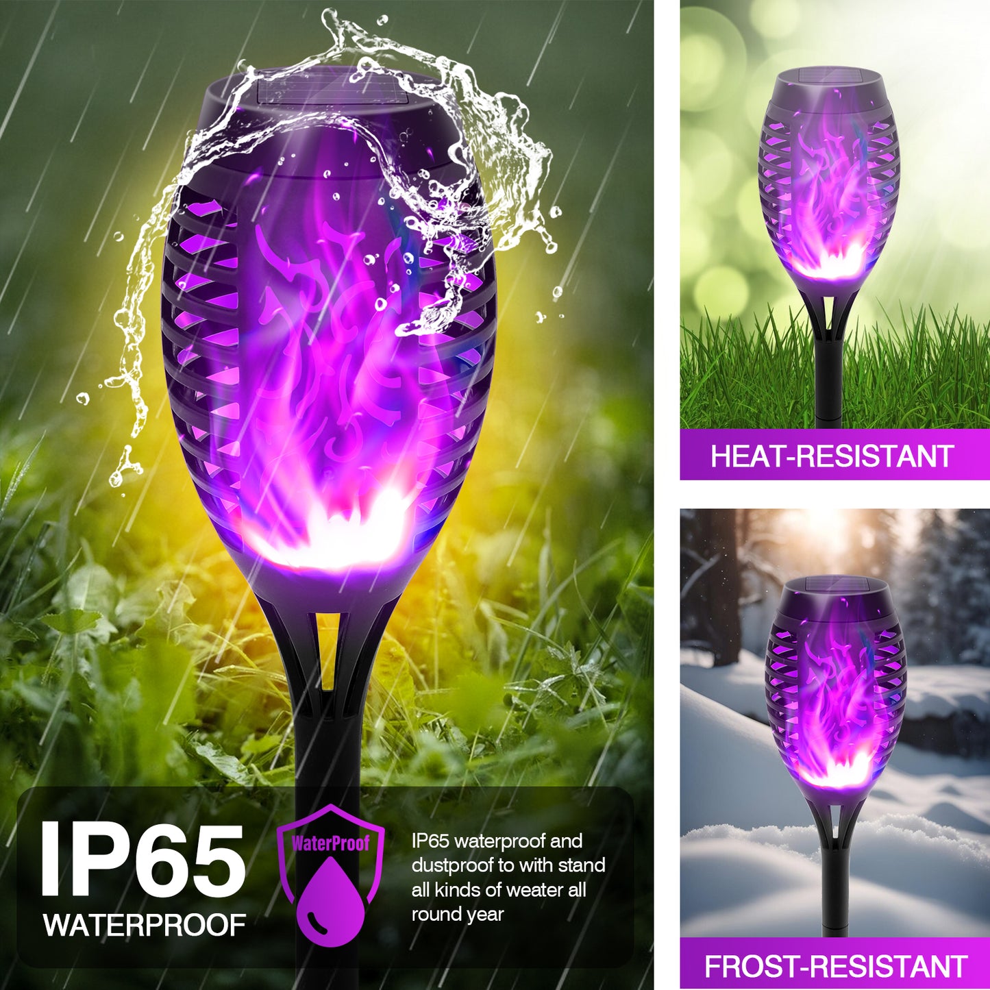 12 Pack Solar Torch Light with Flickering Flame, Outdoor Waterproof Lawn Lights, Solar Powered Pathway Lights for Garden Patio Yard Decoration,Purple