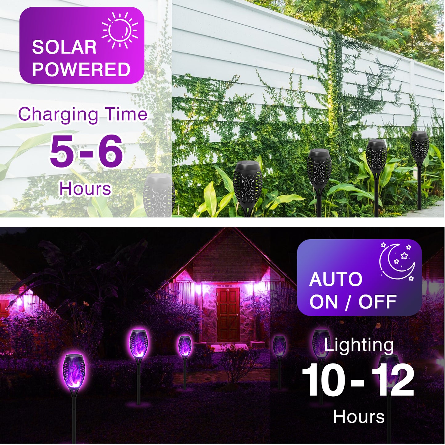 12 Pack Solar Torch Light with Flickering Flame, Outdoor Waterproof Lawn Lights, Solar Powered Pathway Lights for Garden Patio Yard Decoration,Purple