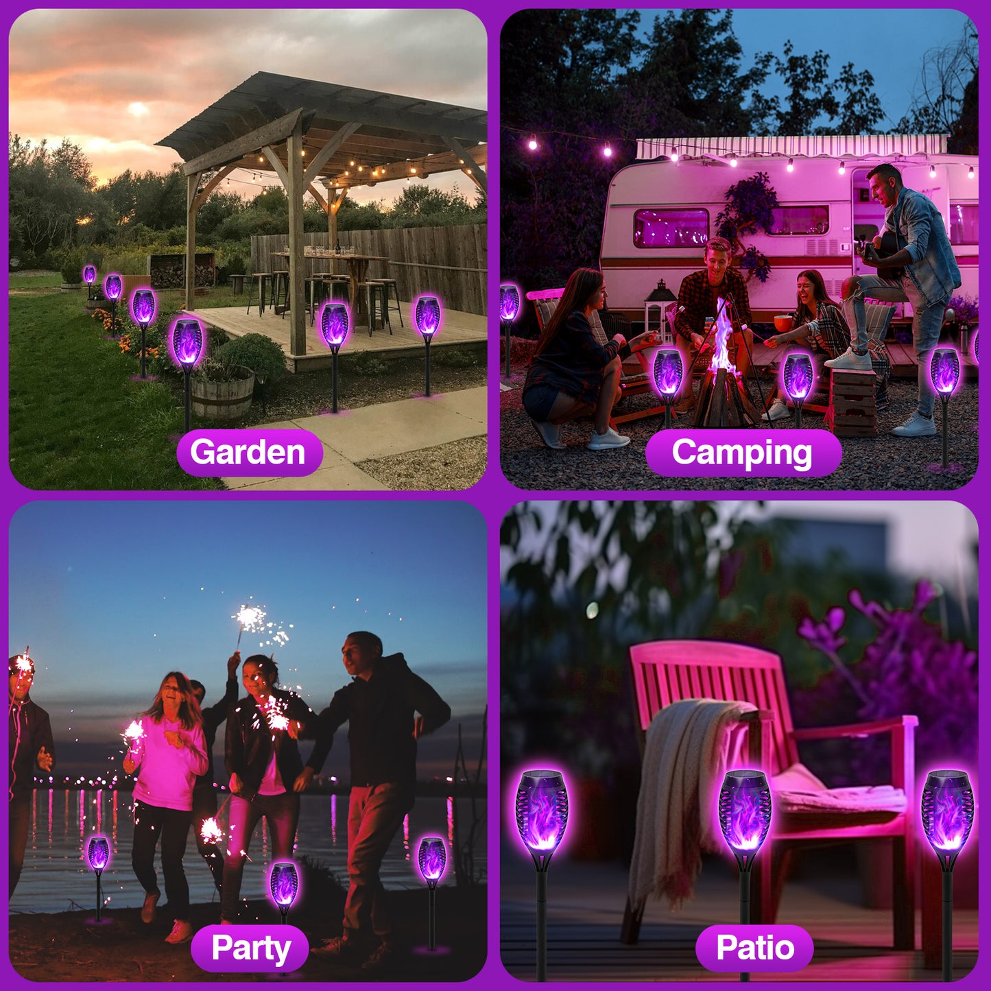12 Pack Solar Torch Light with Flickering Flame, Outdoor Waterproof Lawn Lights, Solar Powered Pathway Lights for Garden Patio Yard Decoration,Purple