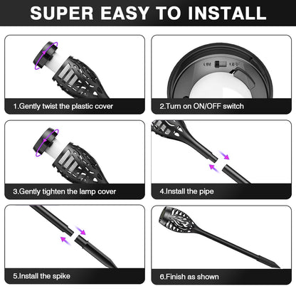 BAOKALEr Solar Torch Lights, Purple Flickering Flame, Waterproof, Garden, Patio, Pathway, 6PCS