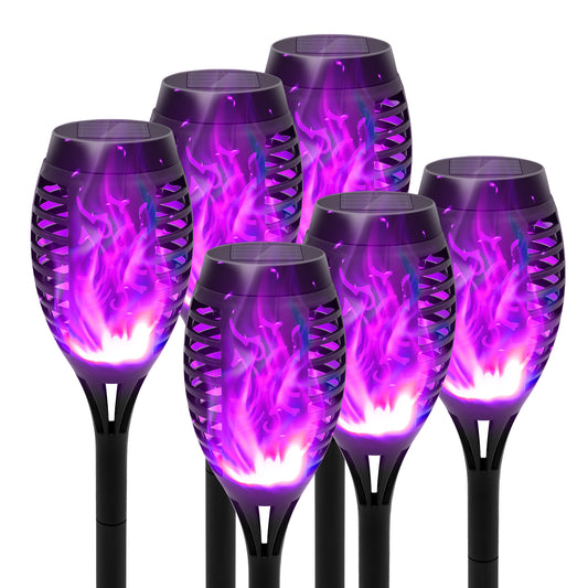 BAOKALEr Solar Torch Lights, Purple Flickering Flame, Waterproof, Garden, Patio, Pathway, 6PCS