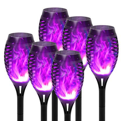 BAOKALEr Solar Torch Lights, Purple Flickering Flame, Waterproof, Garden, Patio, Pathway, 6PCS
