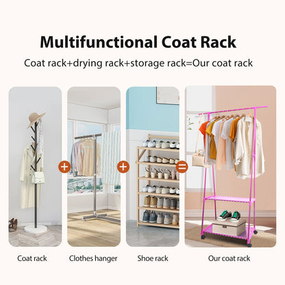 Clothes rack 2 Tier, Triangle Garment rack, Clothes Organizer on Wheels, Portable Garment Laundry Coat rack, Closet rack for Hanging Clothes, Clothes Hanging rack for Home Office Dorm Brown