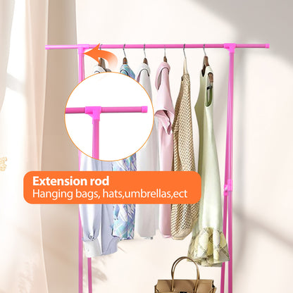 Clothes Rack on Wheels, Rolling Garment Rack with 2-Tier Storage Shelves for Shoes, Clothes, Portable Garment Laundry Rack for Home Office, Pink