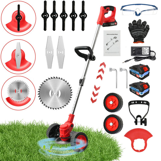 Electric Weed Eater Wacker, Grass Trimmer Weed Lawn Edger Eater, 24V 650W Cordless Grass String Trimmer Cutter, Weed Wacker with 2 Battery
