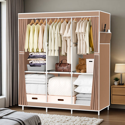 BAOKALER Portable Wardrobe Closet Storage with Cover, Non-Woven Fabric Closet Organizers and Storage, Coffee