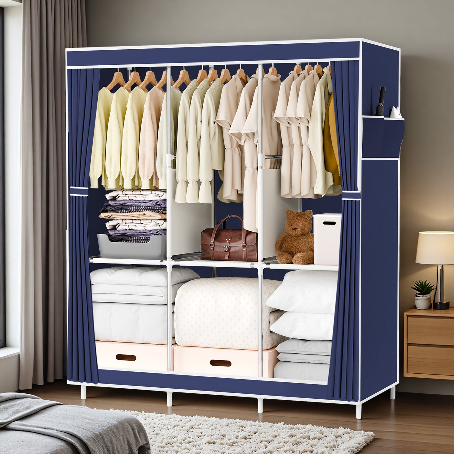 BAOKALER Dustproof Wardrobe Closet Storage Shelf, Non-woven Fabric Portable Closet Organizer, Dark Blue