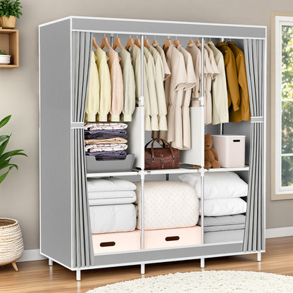 BAOKALER Wardrobe Clothes Storage Rack， 6 Wardrobe Closet Organizer Shelf Garment Cabinet, Tool Free Assembly, Gray