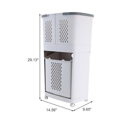 Magichomestore 3 Tier Rolling Laundry Removable Hamper Cart with Wheels, White
