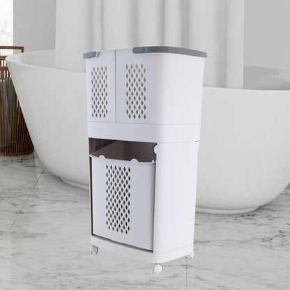 Magichomestore 3 Tier Rolling Laundry Removable Hamper Cart with Wheels, White