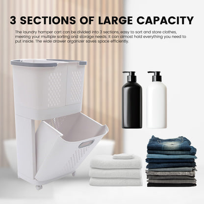 Magichomestore 3 Tier Rolling Laundry Removable Hamper Cart with Wheels, White