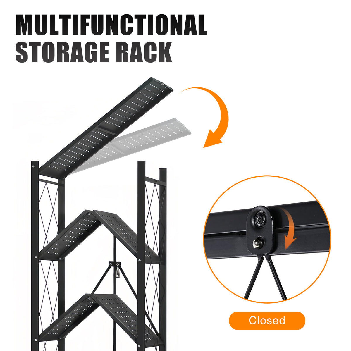 5 Tier Storage Shelves with Wheels 27.9''x 13.4'' x 62.5'' Collapsible Kitchen Rolling Cart, Metal Garage Shelving, Foldable Shelf with Wheels,Storage Rack on Wheel, Foldable Shelf Unit