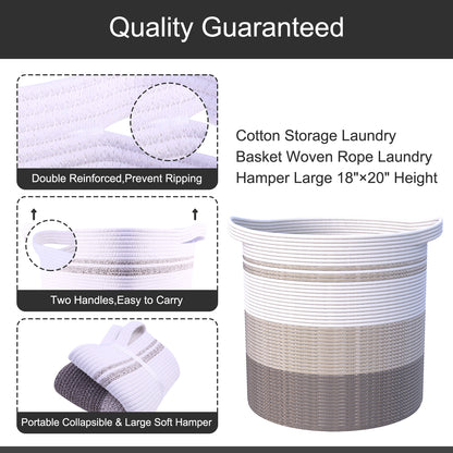 83L Extra Large 20x18 Inches Decorative Woven Cotton Rope Basket, Tall Laundry Basket Hamper, Blanket Basket for Living Room, Round Storage Baskets for Pillows, Towels