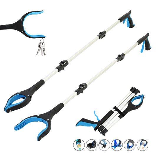 BAOKALER 2Pcs 43" Grabber Reaching Tool, Extra Long Foldable Reachers and Grabbers for Elderly Grab It Reaching Tool with Rotating Jaw + Magnets, Wide Claw Opening Reacher Pick up Tool, Trash Picker