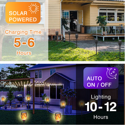 8 Pack Large Size Solar Lights Outdoor 43" Upgraded 96 LED Waterproof Flickering Flames Torch Lights Solar Landscape Decoration Lighting Dusk to Dawn Auto On/Off Security