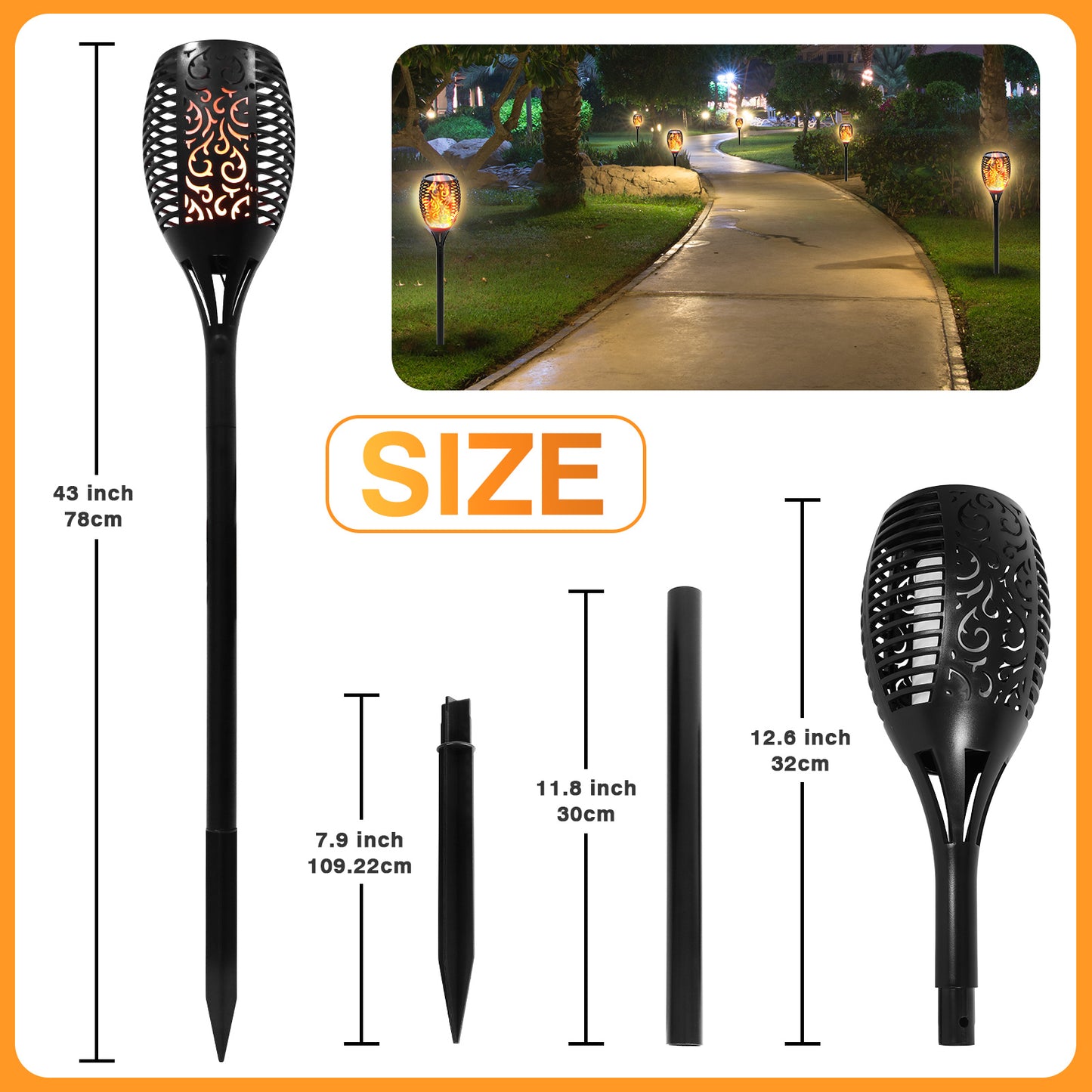 12 Pack Solar Torch Lights Outdoor 43", 96 LED Waterproof Landscape Garden Pathway Light with Vivid Dancing Flickering Flames, Auto On/Off Dusk to Dawn, Lawn Patio Yard Xmas Decoration