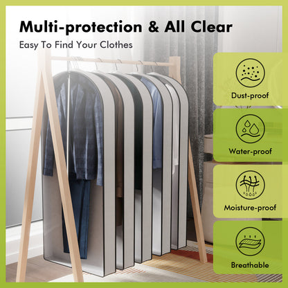 60" Garment Bags with 4" Gussets, Multifunctional Garment Bags for Hanging Clothes,Waterproof Dress Bag and Suit Bag, Clear Travel Garment Bag for Clothes, Gowns, Coats, Suits, 5 Packs