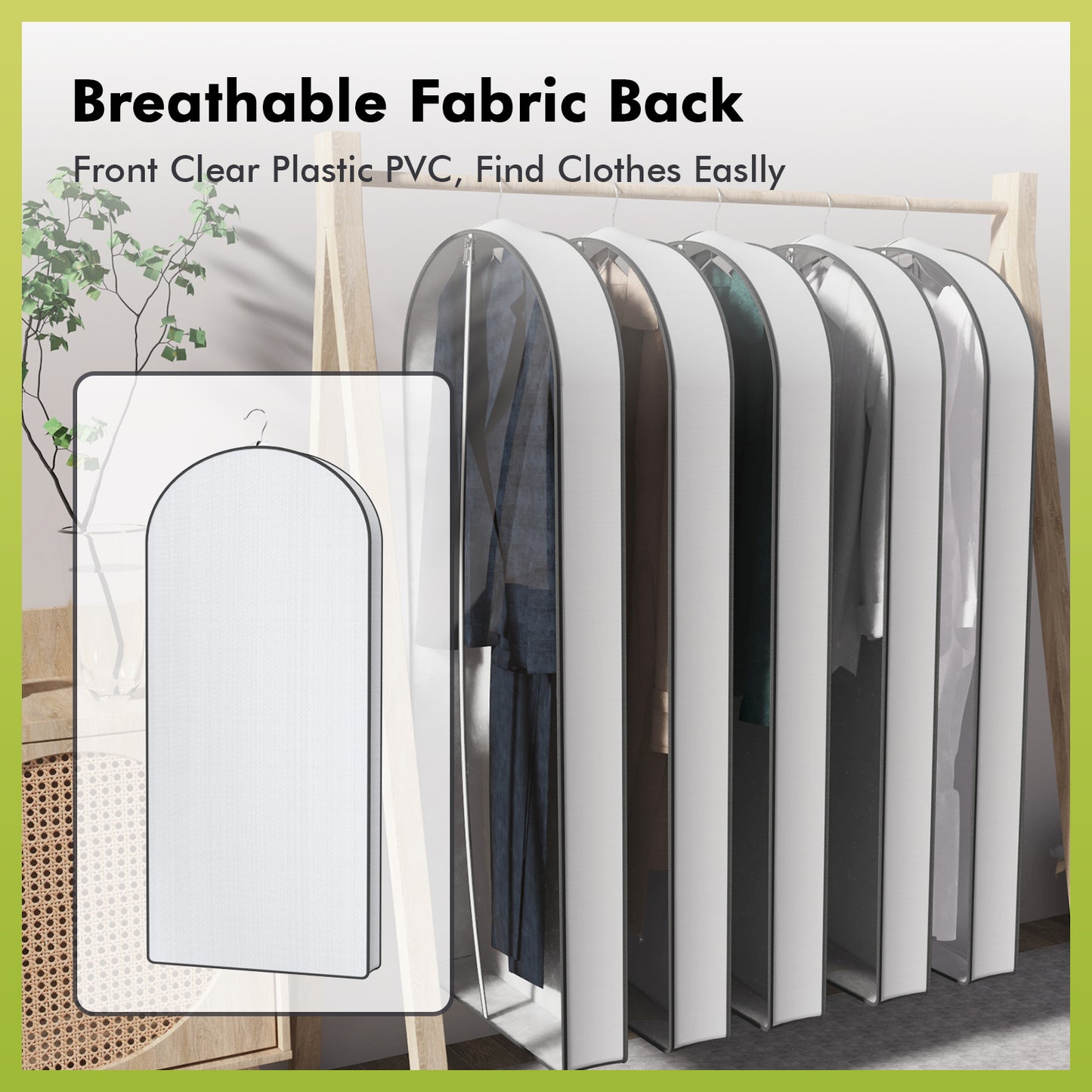 60" Garment Bags with 4" Gussets, Multifunctional Garment Bags for Hanging Clothes,Waterproof Dress Bag and Suit Bag, Clear Travel Garment Bag for Clothes, Gowns, Coats, Suits, 5 Packs