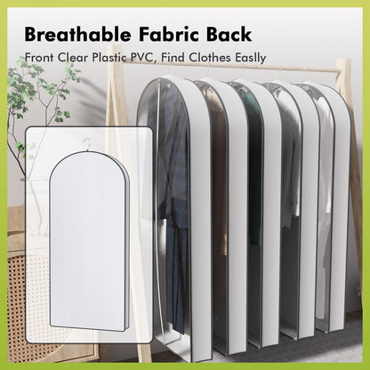 60" Garment Bags with 4" Gussets, Multifunctional Garment Bags for Hanging Clothes,Waterproof Dress Bag and Suit Bag, Clear Travel Garment Bag for Clothes, Gowns, Coats, Suits, 5 Packs