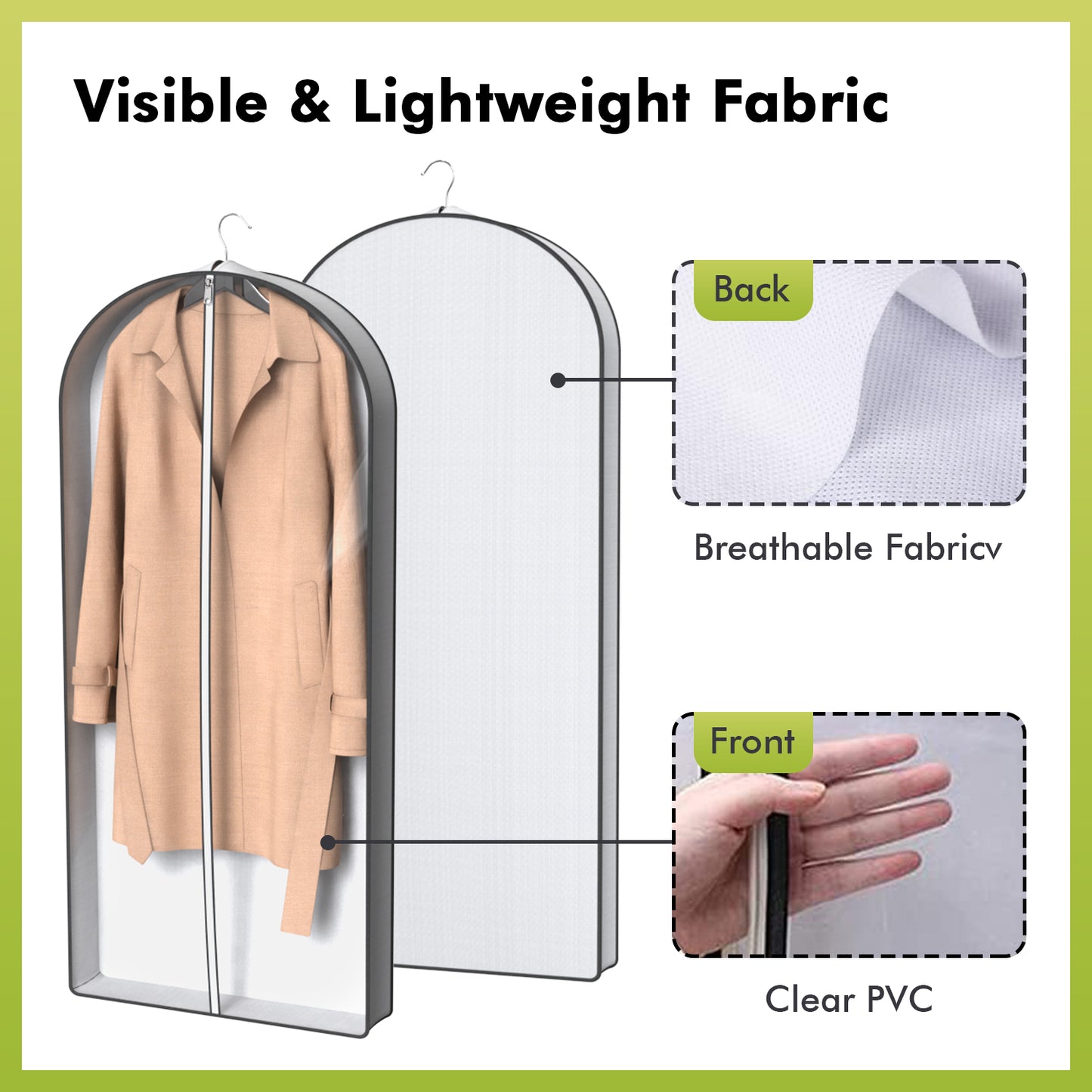 CATGOOD 60" Garment Bags for Hanging Clothes, 5 pack 4'' Gusseted Suit Bag for Clothes, Clear Garment Covers for Hanging Clothes, Waterproof Suit and Dress Bag