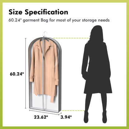 CATGOOD 60" Garment Bags for Hanging Clothes, 5 pack 4'' Gusseted Suit Bag for Clothes, Clear Garment Covers for Hanging Clothes, Waterproof Suit and Dress Bag