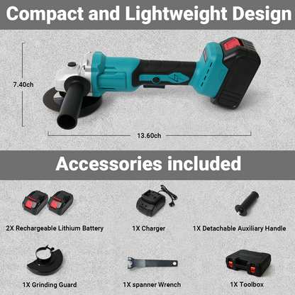 4" 21V 1500mah Electric Brushless Cordless Angle Grinder,Angle Grinder Tool Cutting Tool with 2 Batteries,Charger, and 3 Cutting Discs for Cutting, Polishing, Grinding, and Rust Removal