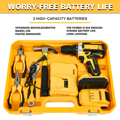 CATGOOD Tool Set with Power Drill, 120 Pcs Drill Set, 21V Electric Power Drill, Tool Set with Impact Drill, 2 Batteries and Charger Included