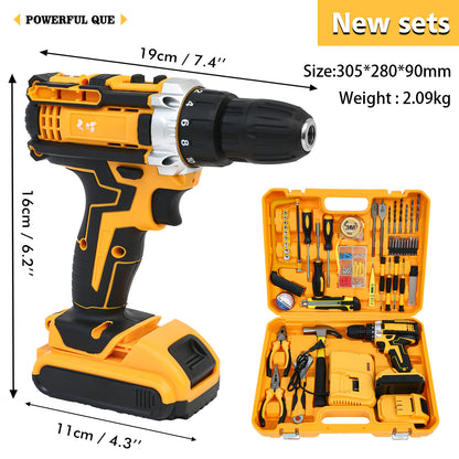 CATGOOD Tool Set with Power Drill, 120 Pcs Drill Set, 21V Electric Power Drill, Tool Set with Impact Drill, 2 Batteries and Charger Included
