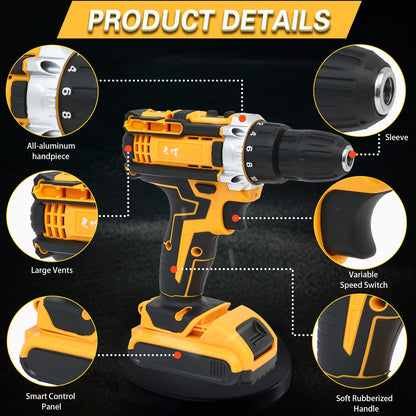 CATGOOD Tool Set with Power Drill, 120 Pcs Drill Set, 21V Electric Power Drill, Tool Set with Impact Drill, 2 Batteries and Charger Included