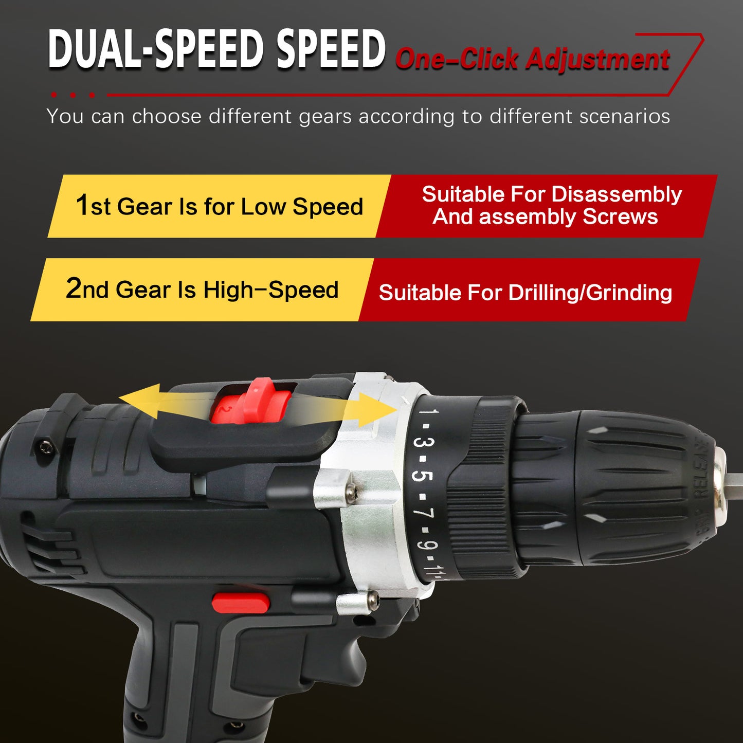 48V Power Drill with 2 Batteries and Charger, Multi-Functional Electric Cordless Drill Set Kit, Portable and Variable Speed, Black