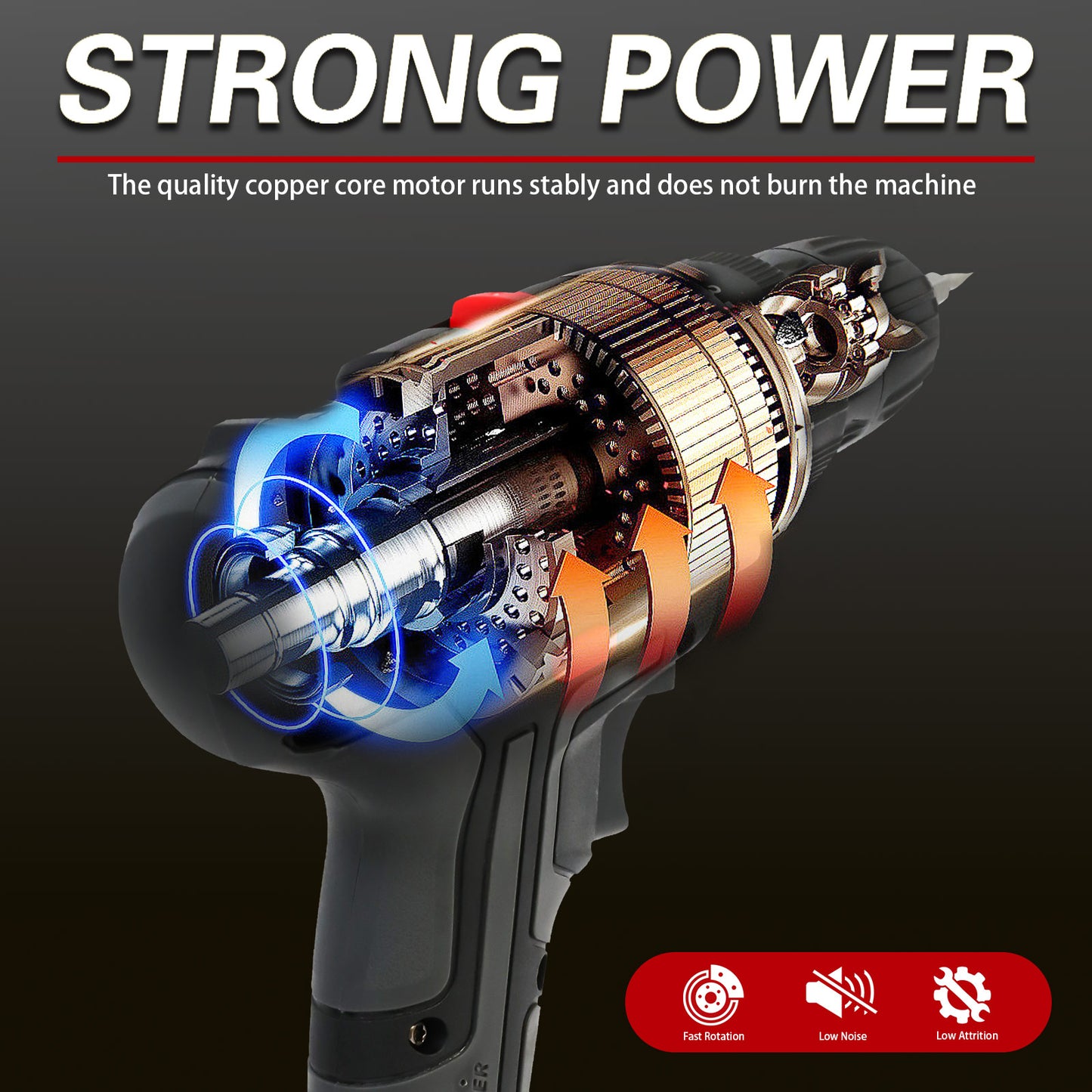 48V Power Drill with 2 Batteries and Charger, Multi-Functional Electric Cordless Drill Set Kit, Portable and Variable Speed, Black