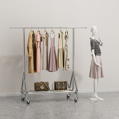Clothing rack with Wheels Load 400 LBS, Metal rolling Clothes rack, Free Standing Heavy Duty Garment rack with Sturdy Shelves, Portable Closet Wardrobe rack, Sliver