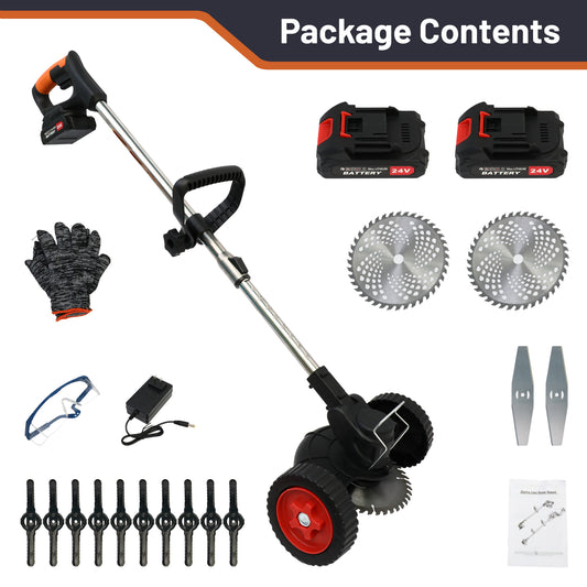 24V 4000mAh Battery Powered Weed Wacker Cordless Electric Weed Eater 650W Grass Trimmer Brush Cutter with Wheels Battery Operated Weed Trimmer Grass Cutting Machine, Black
