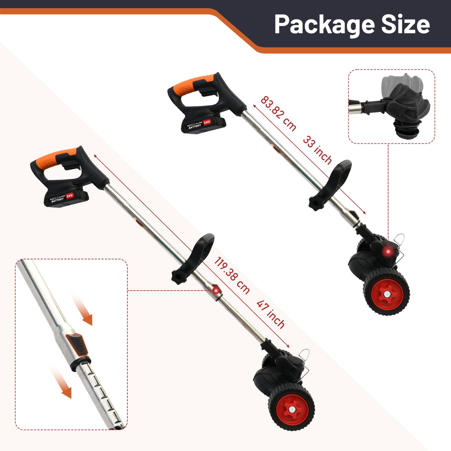 24V 4000mAh Battery Powered Weed Wacker Cordless Electric Weed Eater 650W Grass Trimmer Brush Cutter with Wheels Battery Operated Weed Trimmer Grass Cutting Machine, Black