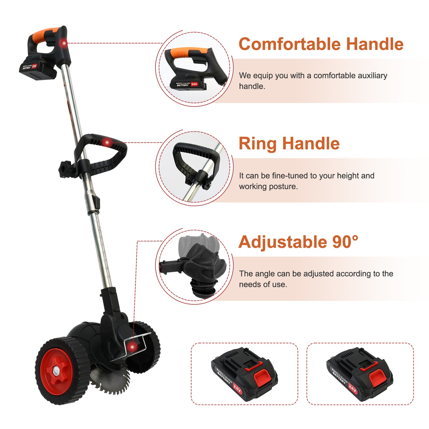 24V 4000mAh Battery Powered Weed Wacker Cordless Electric Weed Eater 650W Grass Trimmer Brush Cutter with Wheels Battery Operated Weed Trimmer Grass Cutting Machine, Black