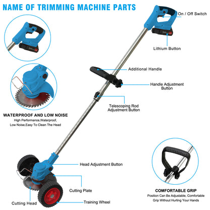 Cordless?Weed?Eater?&?Grass?Trimmer?Combo-2000mAh?Battery?x2-Perfect?for?Tight?Spaces?&?Patios?(Blue)
