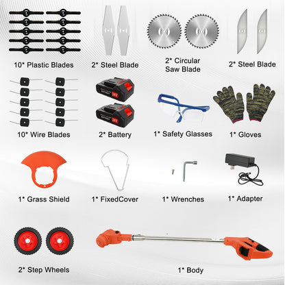 Electric?Weed?Trimmer?24V-2×2000mAh?Cordless?Design-?Low?Noise?Weed?Wacker?for?Lawns?Garden?&?Patio?(Orange)