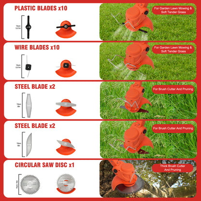Electric?Weed?Trimmer?24V-2×2000mAh?Cordless?Design-?Low?Noise?Weed?Wacker?for?Lawns?Garden?&?Patio?(Orange)